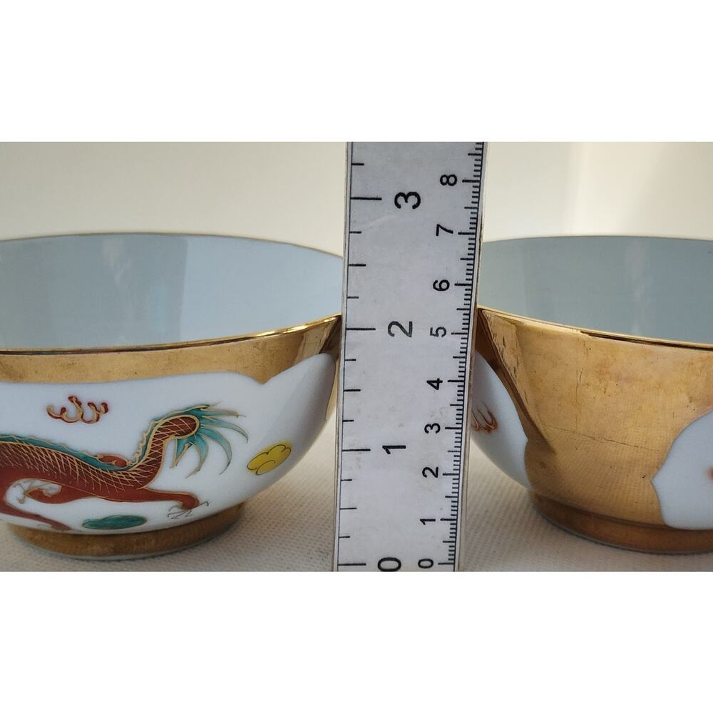 Bowls-Rice/Noodle-Chinese Theme-Spoons-Vintage-Gold Trim-Phoenix & Dragon-Set 2 - Picture 14 of 14